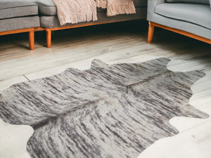 Homeroots 6' X 7' Ivory And Gray Cowhide Striped Hand Knotted Area Rug Brown And Black Cowhide 544318