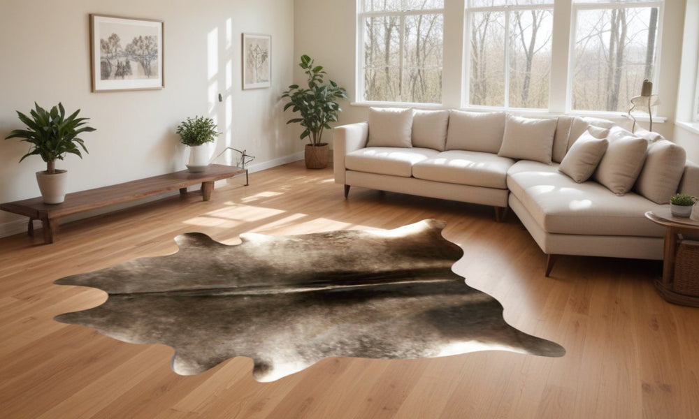 HomeRoots 6' Hand-Knotted Cowhide Area Rug – Modern Design, Durable, Stain-Resistant, Perfect for Any Room Tan 544320