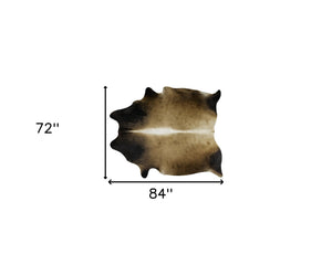 Homeroots 6' X 7' Dark Tan Genuine Cowhide Hand Knotted Area Rug Tan Cowhide 544322