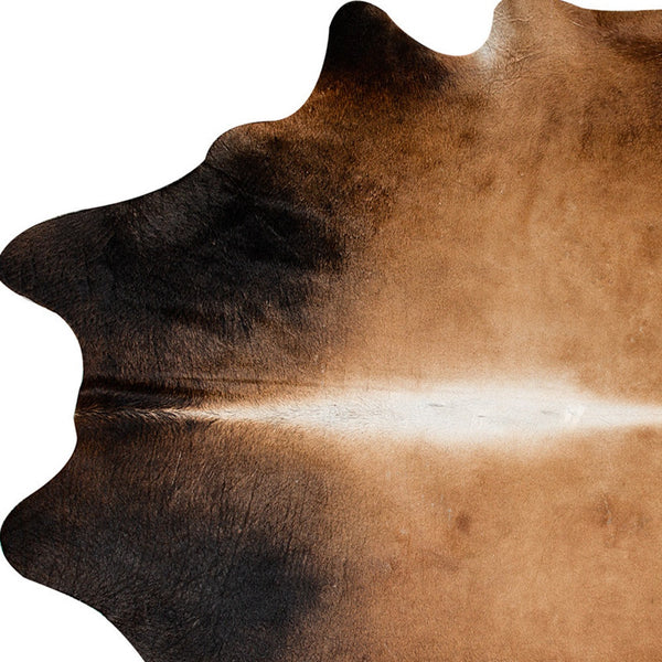 Homeroots 5' X 7' Dark Brown And Tan Genuine Cowhide Hand Knotted Area Rug Tan Cowhide 544324