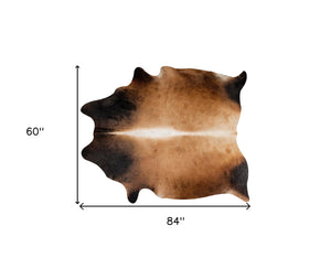 Homeroots 5' X 7' Dark Brown And Tan Genuine Cowhide Hand Knotted Area Rug Tan Cowhide 544324