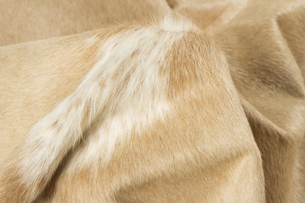 Homeroots 5' X 7' Brown And White Cowhide Hand Knotted Area Rug Tan And White Cowhide 544325