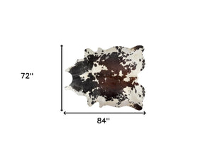 Homeroots 6' X 7' Brown Black And White Cowhide Hand Knotted Area Rug Beige And White Cowhide 544330