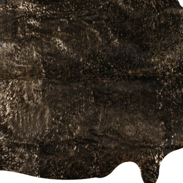 Homeroots 5' X 7' Black And Copper Gold Cowhide Hand Knotted Area Rug Brown And Black Cowhide 544343