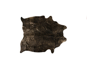 Homeroots 5' X 7' Black And Copper Gold Cowhide Hand Knotted Area Rug Brown And Black Cowhide 544343