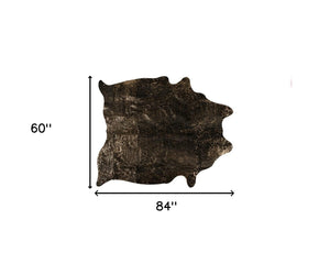 Homeroots 5' X 7' Black And Copper Gold Cowhide Hand Knotted Area Rug Brown And Black Cowhide 544343