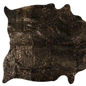 Homeroots 5' X 7' Black And Copper Gold Cowhide Hand Knotted Area Rug Brown And Black Cowhide 544343