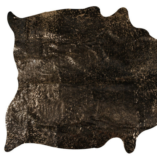 Homeroots 5' X 7' Black And Copper Gold Cowhide Hand Knotted Area Rug Brown And Black Cowhide 544343
