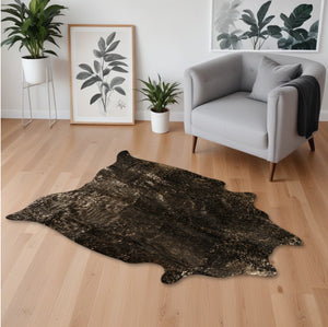 Homeroots 5' X 7' Black And Copper Gold Cowhide Hand Knotted Area Rug Brown And Black Cowhide 544343