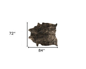 Homeroots 6' X 7' Brown And Bronze Genuuine Cowhide Hand Knotted Area Rug Copper & Chocolate Cowhide 544347