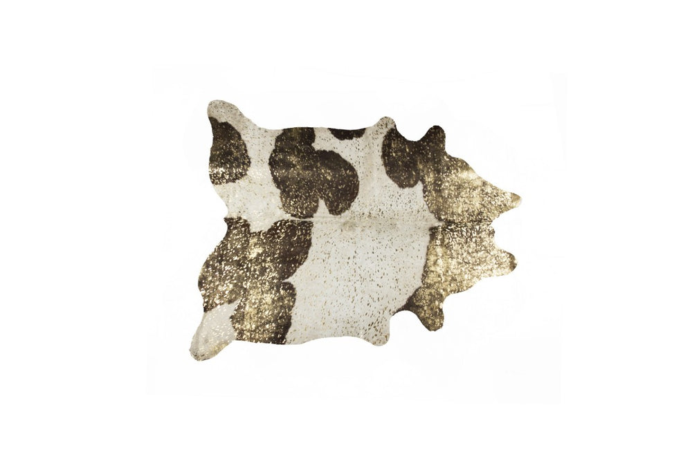 HomeRoots 5x7 Hand Knotted Genuine Cowhide Area Rug Rustic Ivory Brown Gold Low Pile 544350