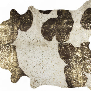 Homeroots 5' X 7' Ivory Brown And Gold Cowhide Hand Knotted Area Rug Brown And White Cowhide 544350