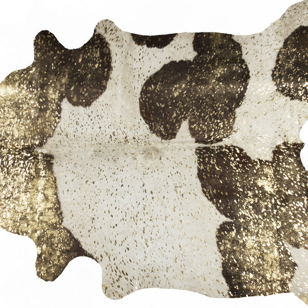 Homeroots 5' X 7' Ivory Brown And Gold Cowhide Hand Knotted Area Rug Brown And White Cowhide 544350