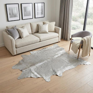 5x7 Genuine Cowhide Hand Knotted Area Rug Artisan Gray Silver Living Room