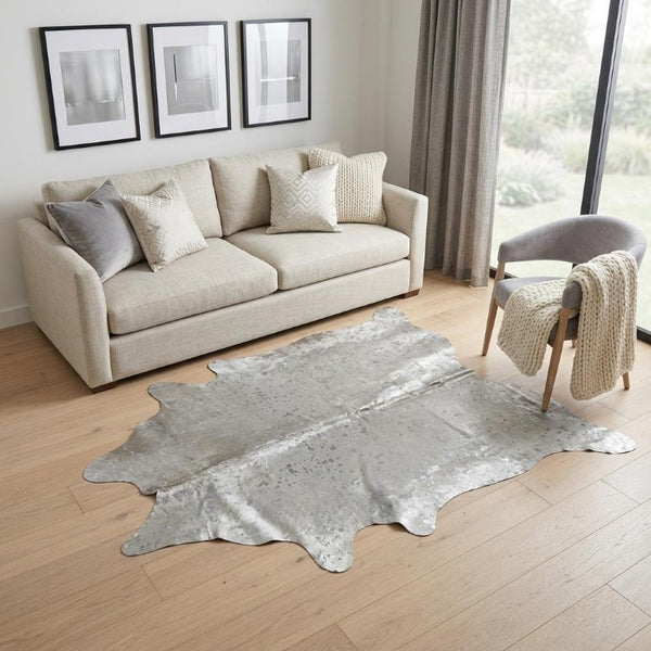 5x7 Genuine Cowhide Hand Knotted Area Rug Artisan Gray Silver Living Room
