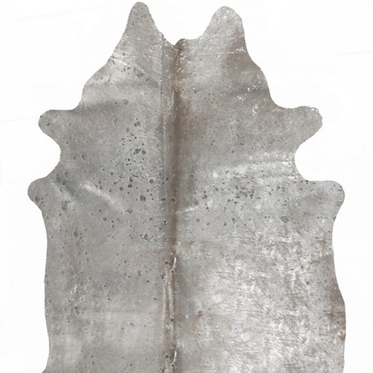 HomeRoots 5x7 Genuine Cowhide Hand Knotted Area Rug Artisan Gray Silver Living Room 544351