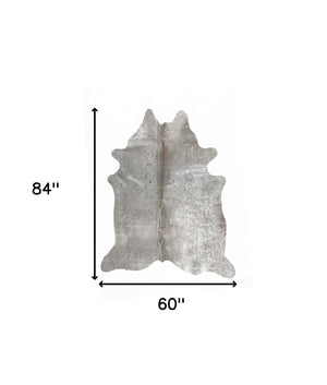 Homeroots 5' X 7' Gray And Silver Genuine Cowhide Hand Knotted Area Rug Gray Cowhide 544351