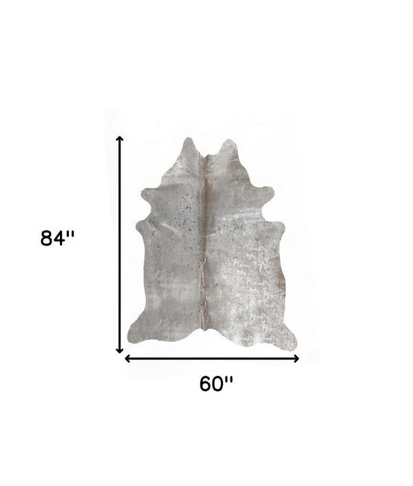 Homeroots 5' X 7' Gray And Silver Genuine Cowhide Hand Knotted Area Rug Gray Cowhide 544351