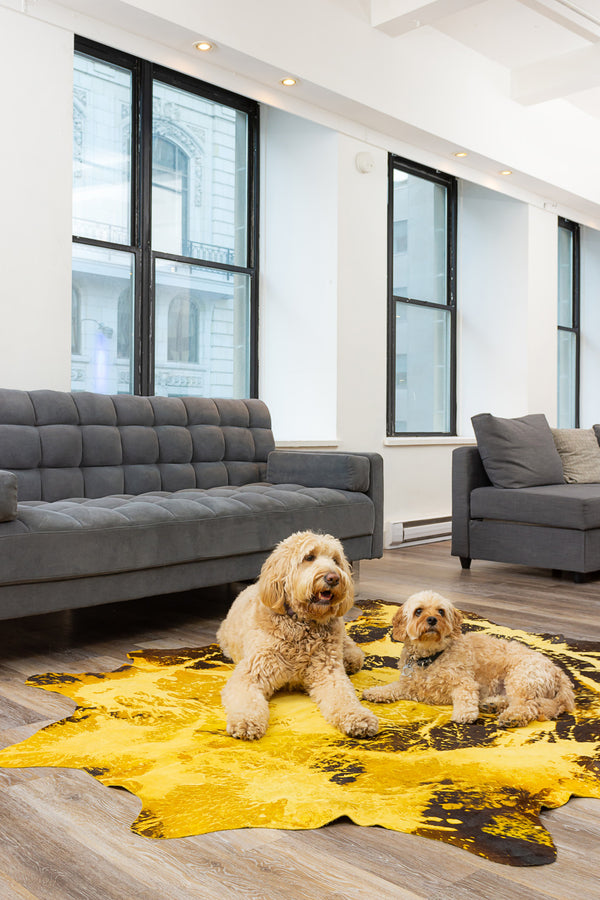 Homeroots 6' X 7' Yellow And Brown Cowhide Hand Knotted Area Rug Brown Cowhide 544353