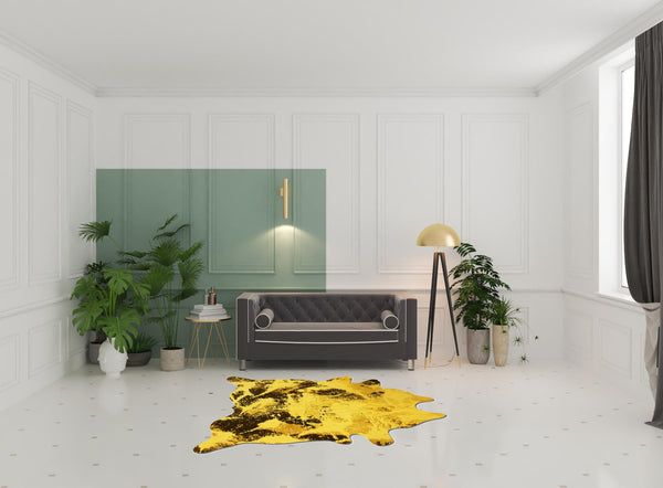 Homeroots 6' X 7' Yellow And Brown Cowhide Hand Knotted Area Rug Brown Cowhide 544353