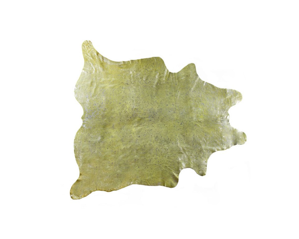 HomeRoots 5x7 Hand Knotted Genuine Cowhide Area Rug Lime Silver Bold Living Room Accent 544354