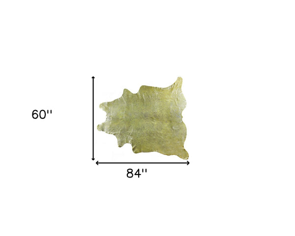 Homeroots 5' X 7' Green And Silver Cowhide Hand Knotted Area Rug Lime Green Cowhide 544354