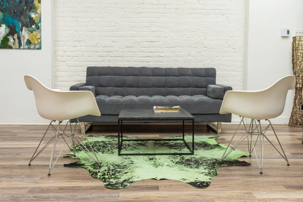 HomeRoots 5' Hand-Knotted Cowhide Area Rug – Artisan Crafted, Unique Style, Stain-Resistant, Perfect for Any Space Lime Green 544355