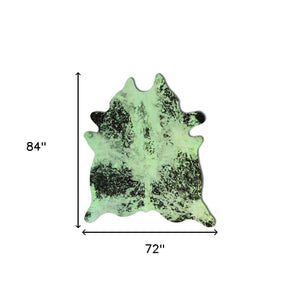 Homeroots 6' X 7' Green And Black Cowhide Hand Knotted Area Rug Lime Green Cowhide 544355