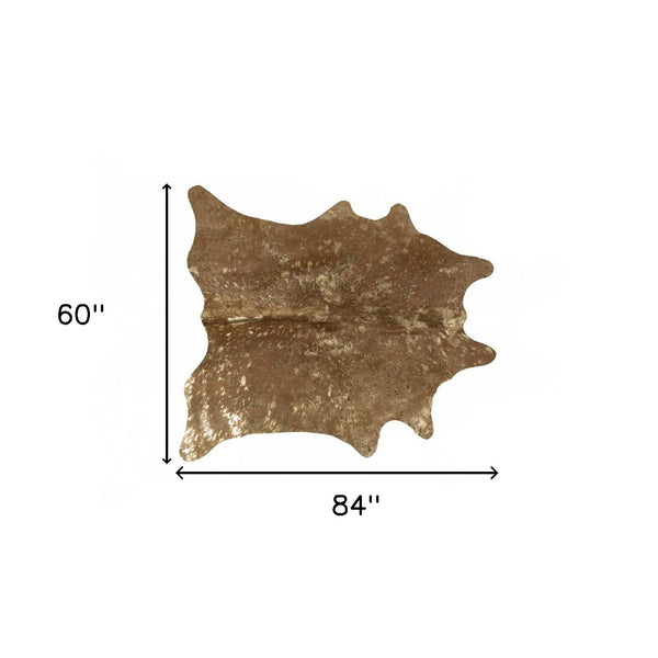 Homeroots 6' X 7' Gold And Brown Cowhide Hand Knotted Area Rug Tan And Brown Cowhide 544361