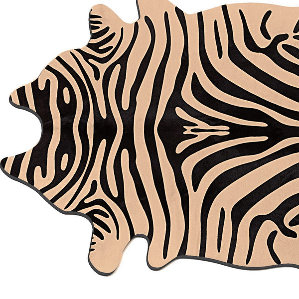 Homeroots 5' X 7' Black And Tan Zebra Print Genuine Cowhide Handmade Area Rug Black And Tan Cowhide 544368