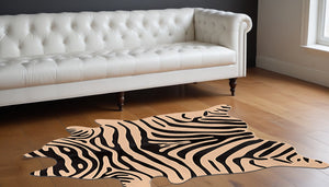Homeroots 5' X 7' Black And Tan Zebra Print Genuine Cowhide Handmade Area Rug Black And Tan Cowhide 544368