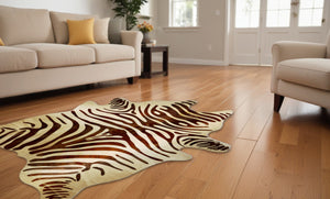 Homeroots 6' X 7' Natural And Brown Zebra Print Genuine Cowhide Area Rug Natural And Brown Cowhide 544370
