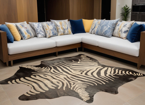 Homeroots 5' X 7' Black And Off White Cowhide Hand Knotted Area Rug Black And White Cowhide 544371