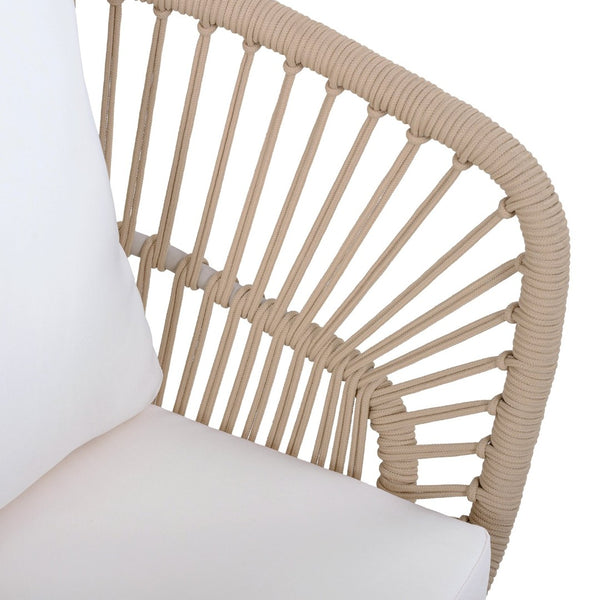 English Elm Outdoor Wicker Dining Chair with Fan Back Teak Finish Steel Frame and Cushion Included N770P385227B