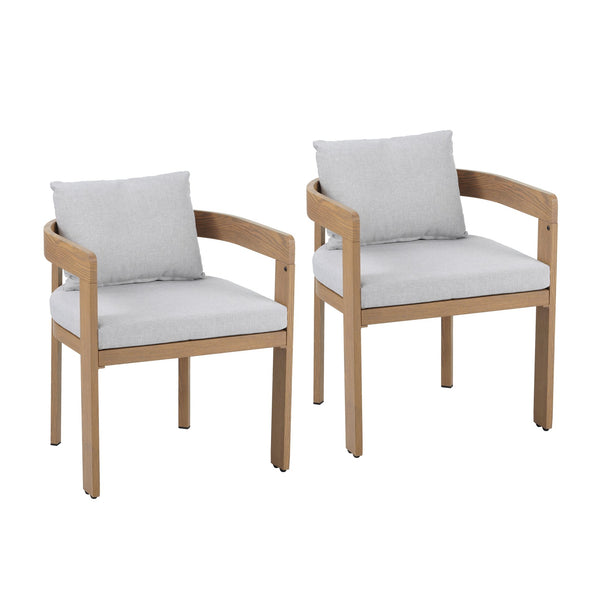 English Elm Christopher Knight Home® - Elko Teak-Finish Aluminum Dining Chairs Set of 2 with Light Gray Cushions, Weather-Resistant Comfort N775P210128T