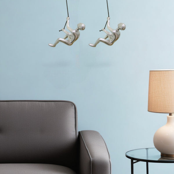 Homeroots Set Of Two 6" Silver Unique Climbing Man With Rope Wall Art  Resin 544458