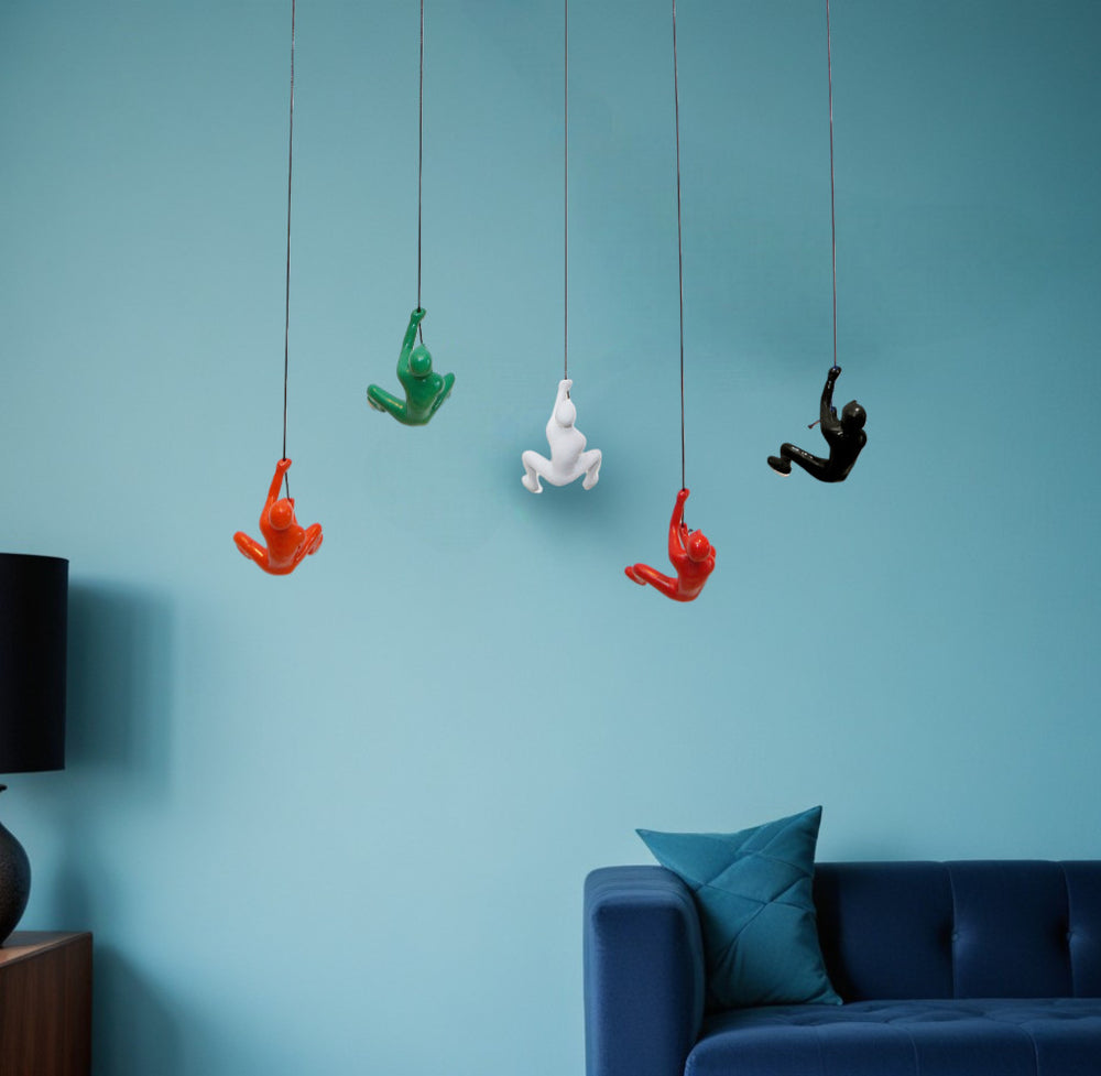 Homeroots Set Of Five Colorful Resin Climbing Men Wall Art – Unique 3d Hanging Sculpture For Vibrant Decor  Resin 544460