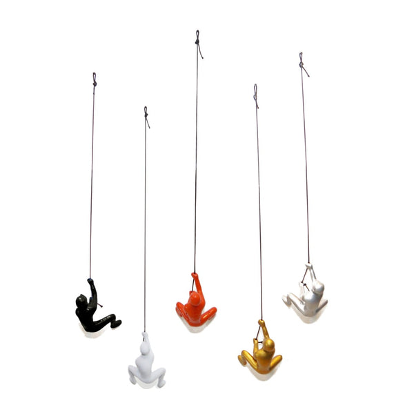 HomeRoots Set of Five Bold Resin Climbing Man Sculptures in Black, Gold, Orange, Silver & White - Ready to Hang! 544461