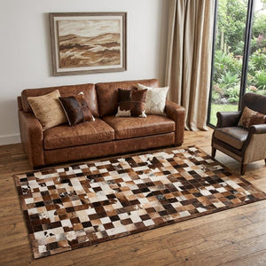 5x8 Genuine Cowhide Patchwork Area Rug Rustic Brown Farmhouse Living Room Accent