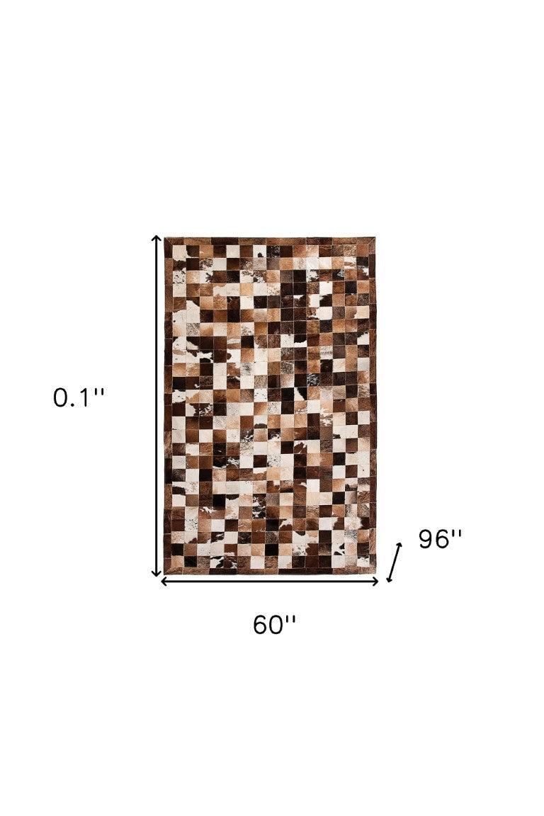 5x8 Genuine Cowhide Patchwork Area Rug Rustic Brown Farmhouse Living Room Accent