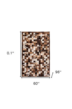 5x8 Genuine Cowhide Patchwork Area Rug Rustic Brown Farmhouse Living Room Accent