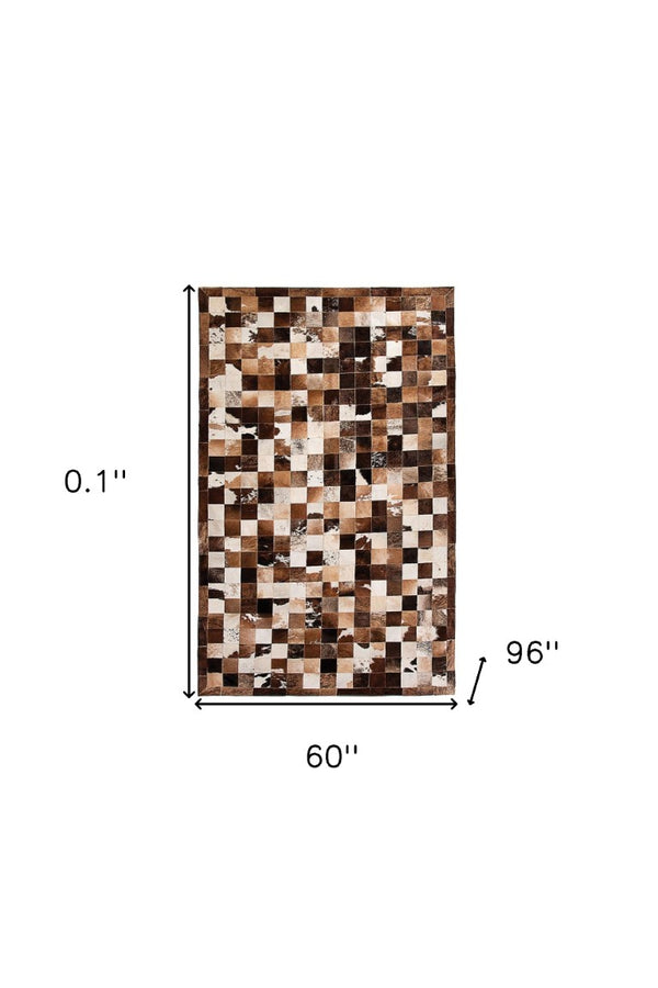 5x8 Genuine Cowhide Patchwork Area Rug Rustic Brown Farmhouse Living Room Accent