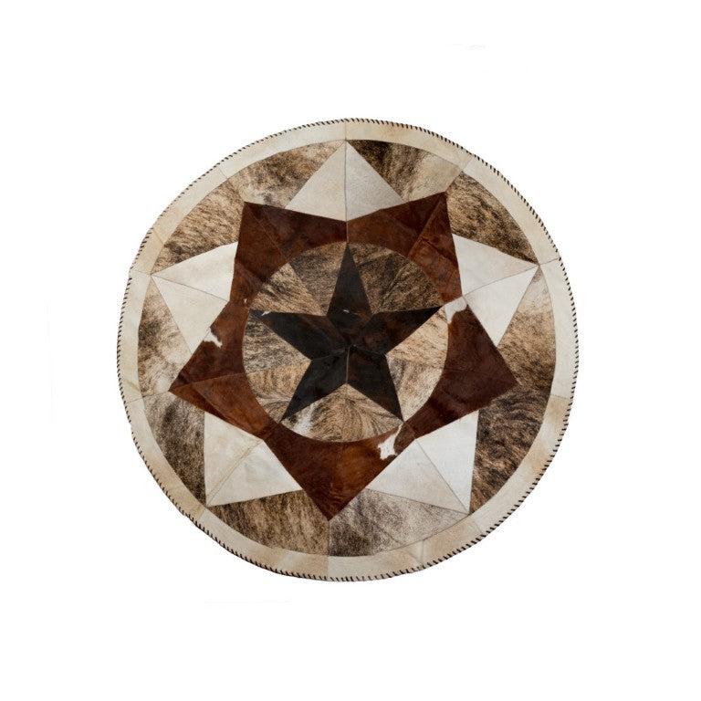 HomeRoots 5 Foot Genuine Cowhide Patchwork Round Area Rug Rustic Natural Hide Bedroom Accent 544487
