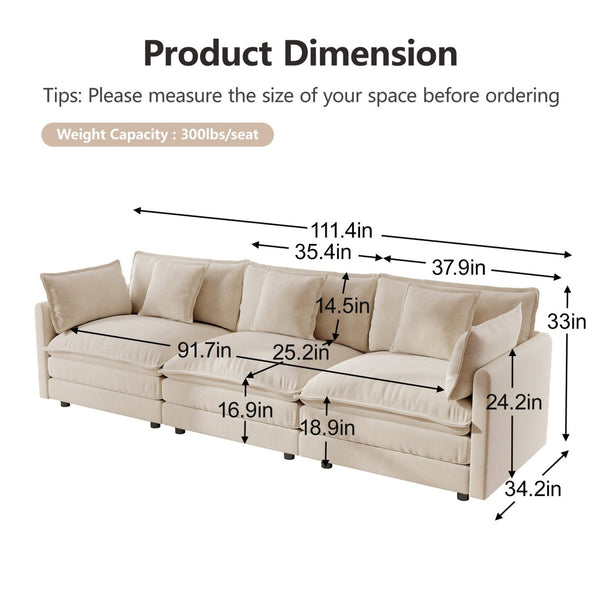 English Elm Modern Chenille Sectional Sofa Set Three Piece Extra Deep Living Room Seating W714S00892