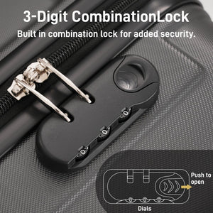 English Elm 6 Piece Hardshell Abs Travel Set with Spinner Wheels Combination Lock and Toiletry Bag Charcoal N732P391314E