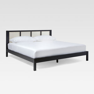 Solid Wood Rattan Paneled Platform Bed YASB Black YASB8BBL Walker Edison