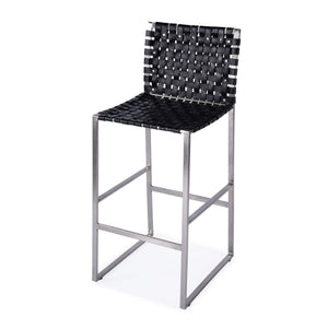 Butler Specialty Urban Rectangular Woven Leather Barstool With Back - Rustic Charm And Premium Iron Base Design Black Iron,Leather,Steel Nail Heads 5445034-butler