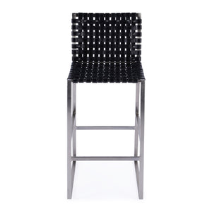 Butler Specialty Urban Rectangular Woven Leather Barstool With Back - Rustic Charm And Premium Iron Base Design Black Iron,Leather,Steel Nail Heads 5445034-butler