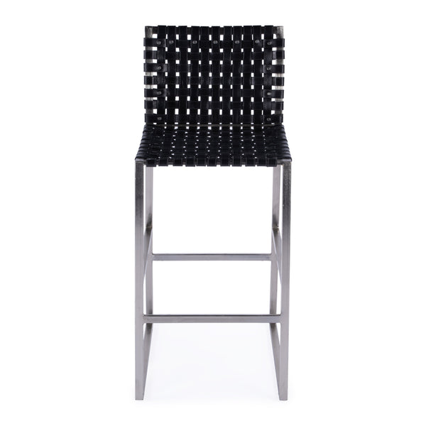 Butler Specialty Urban Rectangular Woven Leather Barstool With Back - Rustic Charm And Premium Iron Base Design Black Iron,Leather,Steel Nail Heads 5445034-butler
