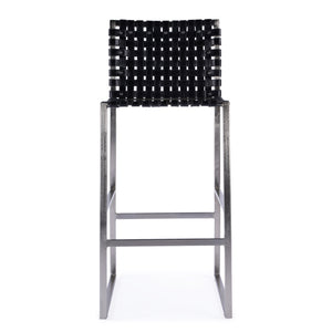 Butler Specialty Urban Rectangular Woven Leather Barstool With Back - Rustic Charm And Premium Iron Base Design Black Iron,Leather,Steel Nail Heads 5445034-butler